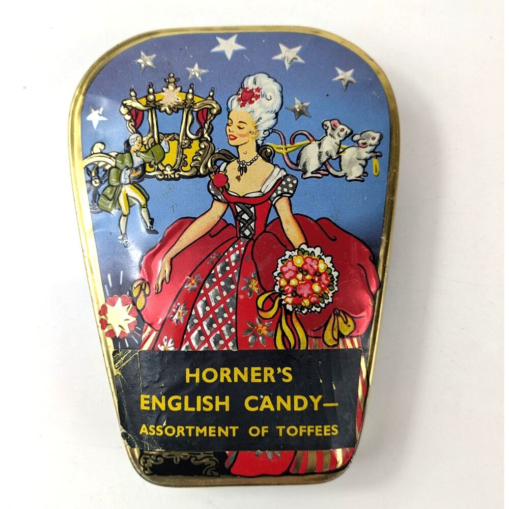 George W. Horner & Co. 1950s Multicolor Tapered Cinderella Tin Candy Container